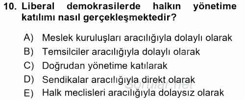 İnsan Hakları ve Demokratikleşme Süreci 2017 - 2018 3 Ders Sınavı 10.Soru