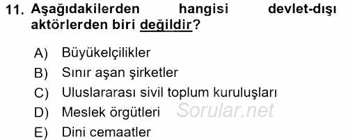İnsan Hakları ve Demokratikleşme Süreci 2017 - 2018 3 Ders Sınavı 11.Soru