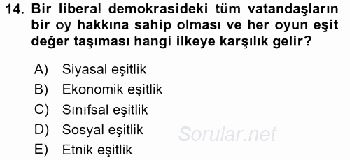 İnsan Hakları ve Demokratikleşme Süreci 2017 - 2018 3 Ders Sınavı 14.Soru