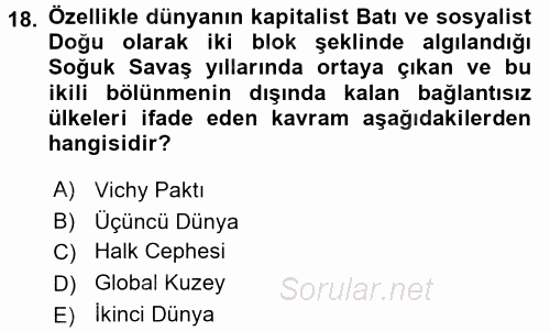 İnsan Hakları ve Demokratikleşme Süreci 2017 - 2018 3 Ders Sınavı 18.Soru