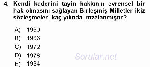 İnsan Hakları ve Demokratikleşme Süreci 2017 - 2018 3 Ders Sınavı 4.Soru