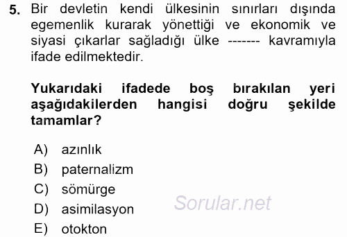 İnsan Hakları ve Demokratikleşme Süreci 2017 - 2018 3 Ders Sınavı 5.Soru