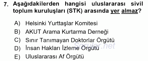 İnsan Hakları ve Demokratikleşme Süreci 2017 - 2018 3 Ders Sınavı 7.Soru