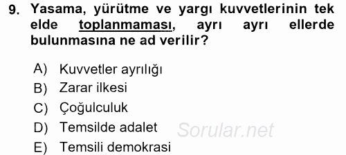 İnsan Hakları ve Demokratikleşme Süreci 2017 - 2018 3 Ders Sınavı 9.Soru