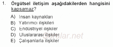 Kurumsal İletişim 2012 - 2013 Tek Ders Sınavı 1.Soru