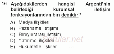 Kurumsal İletişim 2012 - 2013 Tek Ders Sınavı 16.Soru