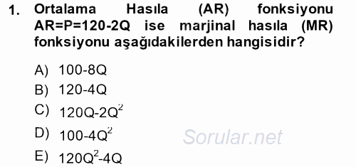 Matematiksel İktisat 2014 - 2015 Dönem Sonu Sınavı 1.Soru