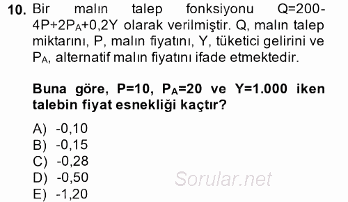 Matematiksel İktisat 2014 - 2015 Dönem Sonu Sınavı 10.Soru