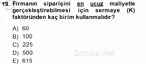 Matematiksel İktisat 2014 - 2015 Dönem Sonu Sınavı 19.Soru