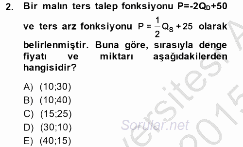 Matematiksel İktisat 2014 - 2015 Dönem Sonu Sınavı 2.Soru