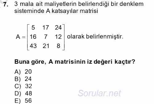 Matematiksel İktisat 2014 - 2015 Dönem Sonu Sınavı 7.Soru