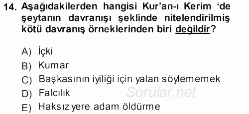 İslam İnanç Esasları 2013 - 2014 Dönem Sonu Sınavı 14.Soru