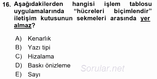 Dış Ticarette Bilgisayar Uygulamaları 2016 - 2017 Ara Sınavı 16.Soru