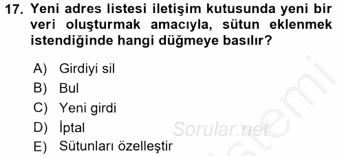 Dış Ticarette Bilgisayar Uygulamaları 2016 - 2017 Ara Sınavı 17.Soru