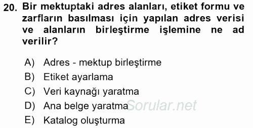 Dış Ticarette Bilgisayar Uygulamaları 2016 - 2017 Ara Sınavı 20.Soru