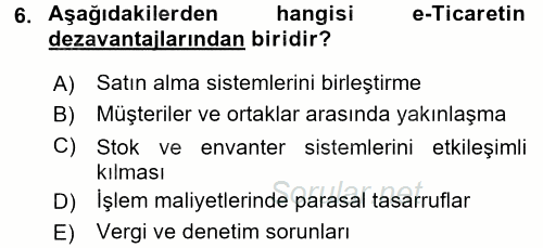 Dış Ticarette Bilgisayar Uygulamaları 2016 - 2017 Ara Sınavı 6.Soru