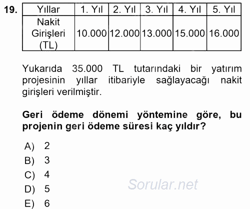 Proje Analizi ve Değerlendirme 2016 - 2017 Dönem Sonu Sınavı 19.Soru