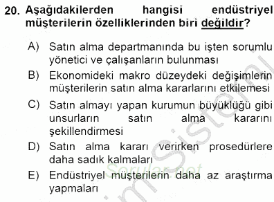 Tüketici Davranışları 2015 - 2016 Dönem Sonu Sınavı 20.Soru