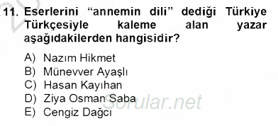 Çağdaş Türk Romanı 2013 - 2014 Dönem Sonu Sınavı 11.Soru