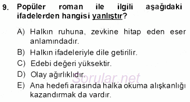 Çağdaş Türk Romanı 2013 - 2014 Dönem Sonu Sınavı 9.Soru