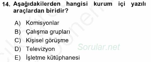 Halkla İlişkiler Uygulamaları ve Örnek Olaylar 2016 - 2017 Ara Sınavı 14.Soru