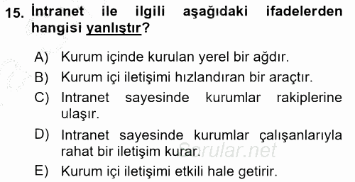 Halkla İlişkiler Uygulamaları ve Örnek Olaylar 2016 - 2017 Ara Sınavı 15.Soru