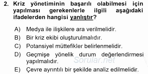 Halkla İlişkiler Uygulamaları ve Örnek Olaylar 2016 - 2017 Ara Sınavı 2.Soru