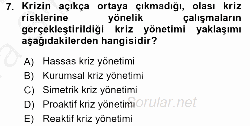 Halkla İlişkiler Uygulamaları ve Örnek Olaylar 2016 - 2017 Ara Sınavı 7.Soru