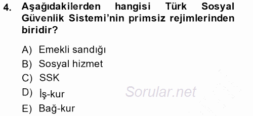 Hayat Sigortaları Ve Bireysel Emeklilik Sistemi 2013 - 2014 Ara Sınavı 4.Soru