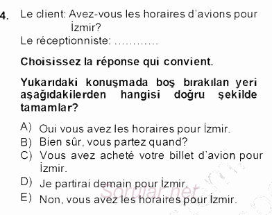 Turizm Için Fransızca 2 2013 - 2014 Dönem Sonu Sınavı 4.Soru