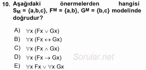 Sembolik Mantık 2015 - 2016 Dönem Sonu Sınavı 10.Soru