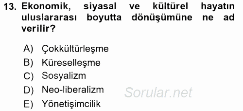 Sosyal Hizmet Kuruluşları 2016 - 2017 Dönem Sonu Sınavı 13.Soru