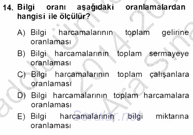 Bilgi Ekonomisi 2014 - 2015 Ara Sınavı 14.Soru