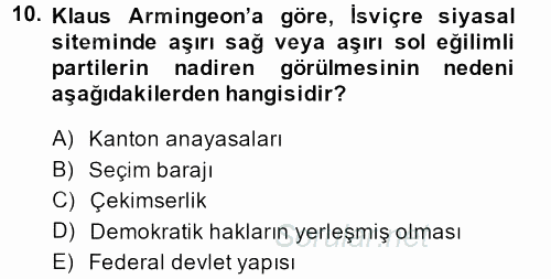 Karşılaştırmalı Siyasal Sistemler 2013 - 2014 Dönem Sonu Sınavı 10.Soru