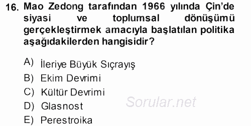 Karşılaştırmalı Siyasal Sistemler 2013 - 2014 Dönem Sonu Sınavı 16.Soru