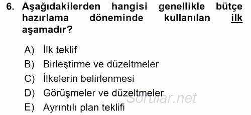 Maliyet Yönetimi 2015 - 2016 Tek Ders Sınavı 6.Soru