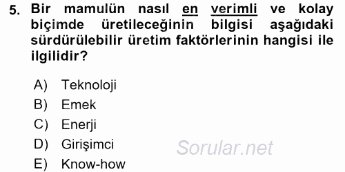 Verimlilik Yönetimi 2017 - 2018 3 Ders Sınavı 5.Soru