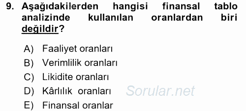 Verimlilik Yönetimi 2017 - 2018 3 Ders Sınavı 9.Soru