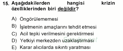 Finansal Yönetim 2 2014 - 2015 Dönem Sonu Sınavı 15.Soru