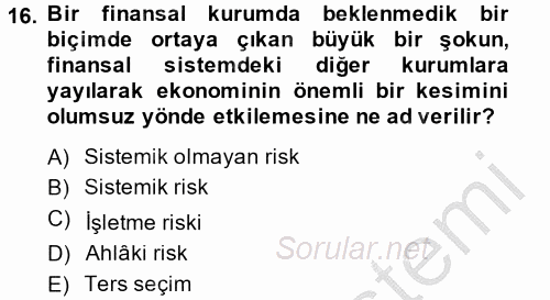 Finansal Yönetim 2 2014 - 2015 Dönem Sonu Sınavı 16.Soru