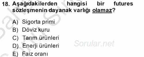 Finansal Yönetim 2 2014 - 2015 Dönem Sonu Sınavı 18.Soru