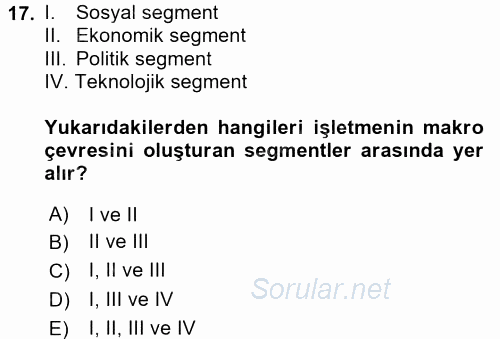 Stratejik Yönetim 2 2016 - 2017 Dönem Sonu Sınavı 17.Soru