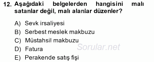 Vergi Usul Hukuku 2014 - 2015 Dönem Sonu Sınavı 12.Soru