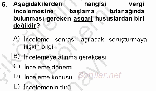 Vergi Usul Hukuku 2014 - 2015 Dönem Sonu Sınavı 6.Soru