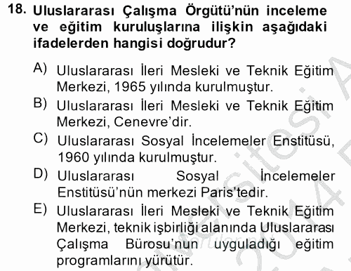 Uluslararası Sosyal Politika 2013 - 2014 Ara Sınavı 18.Soru