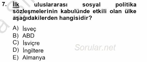 Uluslararası Sosyal Politika 2013 - 2014 Ara Sınavı 7.Soru