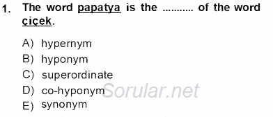 Türkçe Tümce Bilgisi Ve Anlambilim 2013 - 2014 Tek Ders Sınavı 1.Soru