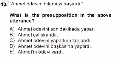 Türkçe Tümce Bilgisi Ve Anlambilim 2013 - 2014 Tek Ders Sınavı 10.Soru