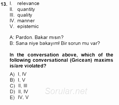 Türkçe Tümce Bilgisi Ve Anlambilim 2013 - 2014 Tek Ders Sınavı 13.Soru