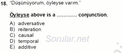 Türkçe Tümce Bilgisi Ve Anlambilim 2013 - 2014 Tek Ders Sınavı 18.Soru